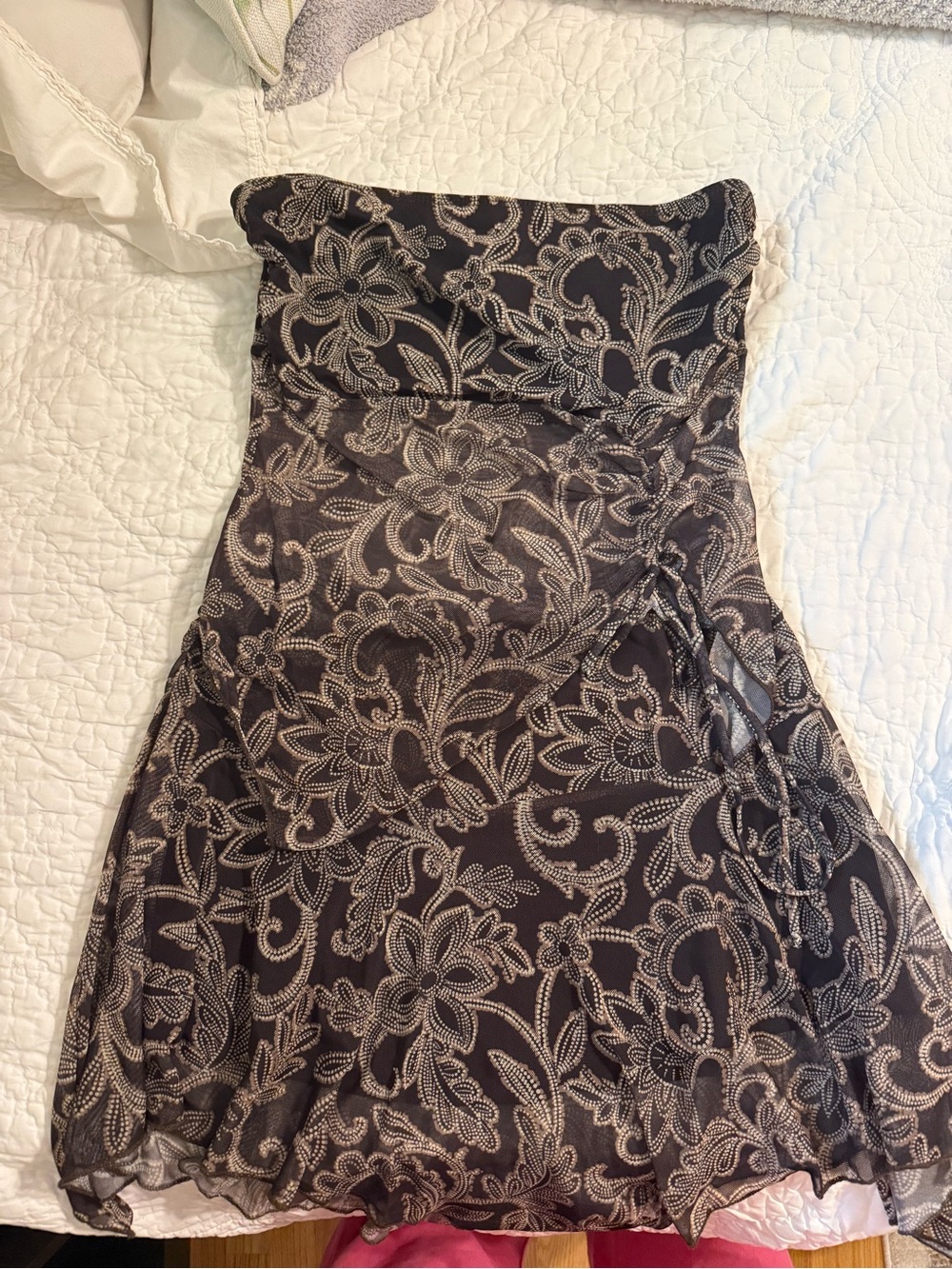 Strapless Black and Cream Floral Lace Overlay Set